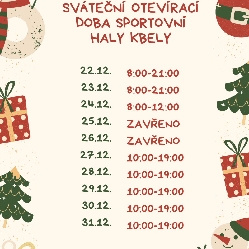 Vánoční otevírací doba Sportovní haly Kbely
