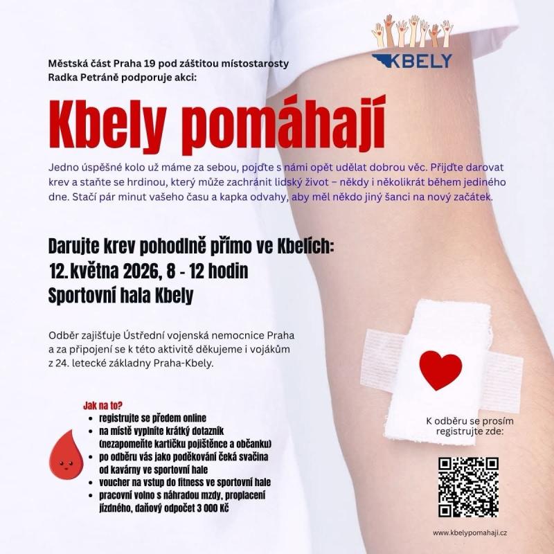 Kbely pomáhají: přijďte darovat krev a zachránit život
